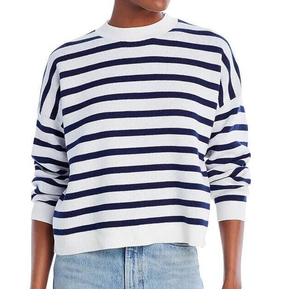 AQUA Cotton Stripe Drop Shoulder Sweater